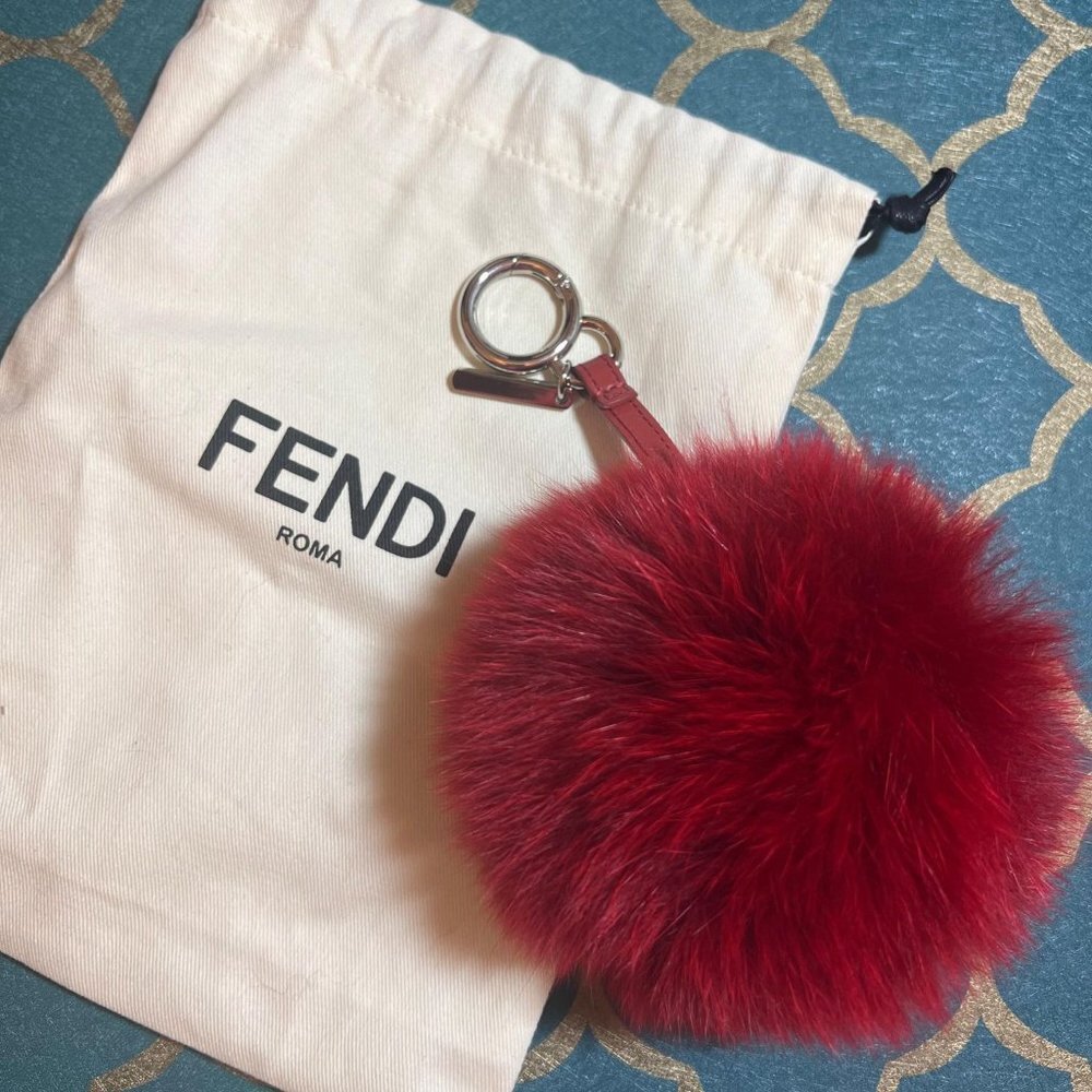 Fendi Bag Charm for Woman Key Holder Fox Fur X Leather - new